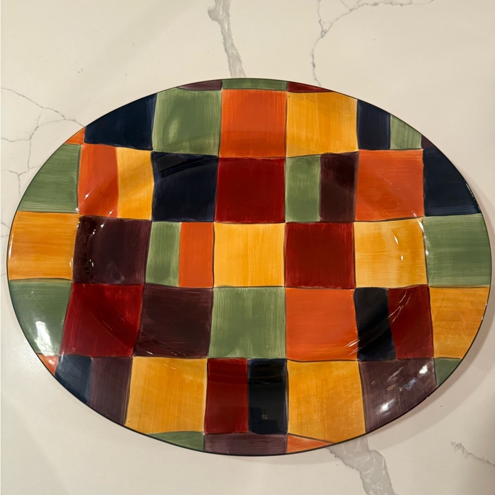 TableTops Gallery Serving Platter Caracas Colorful 17" Oval Hand Painted